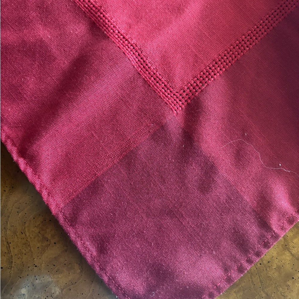 Solid Red Tablecloth with Hemstitch Detail